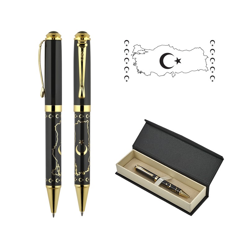 KP02123-0299 Kabartma Figürlü Metal Tükenmez Kalem Seti / Türkiye